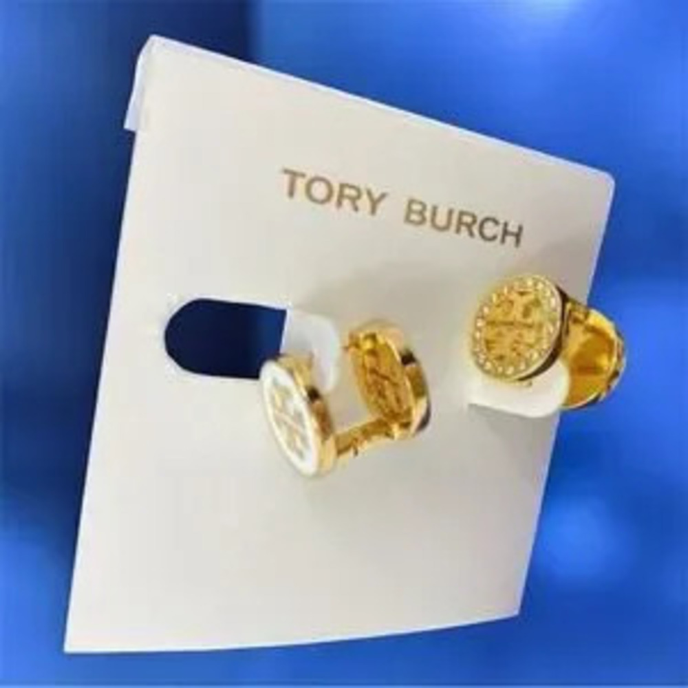 Tory Burch?Kira enamel stud earrings in gold and white